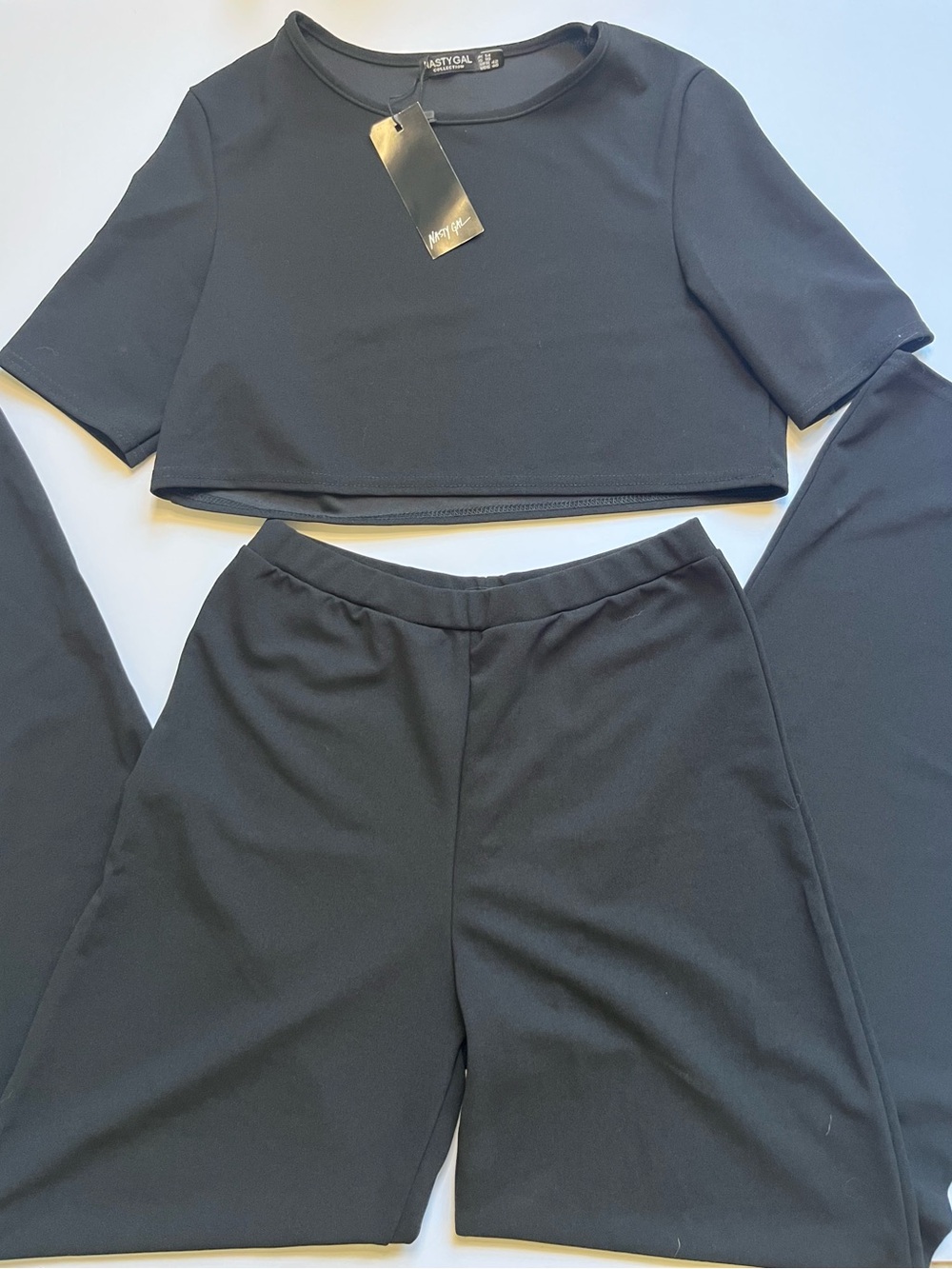 Nasty Gal Black Crop Top & Wide-Leg Pants Set